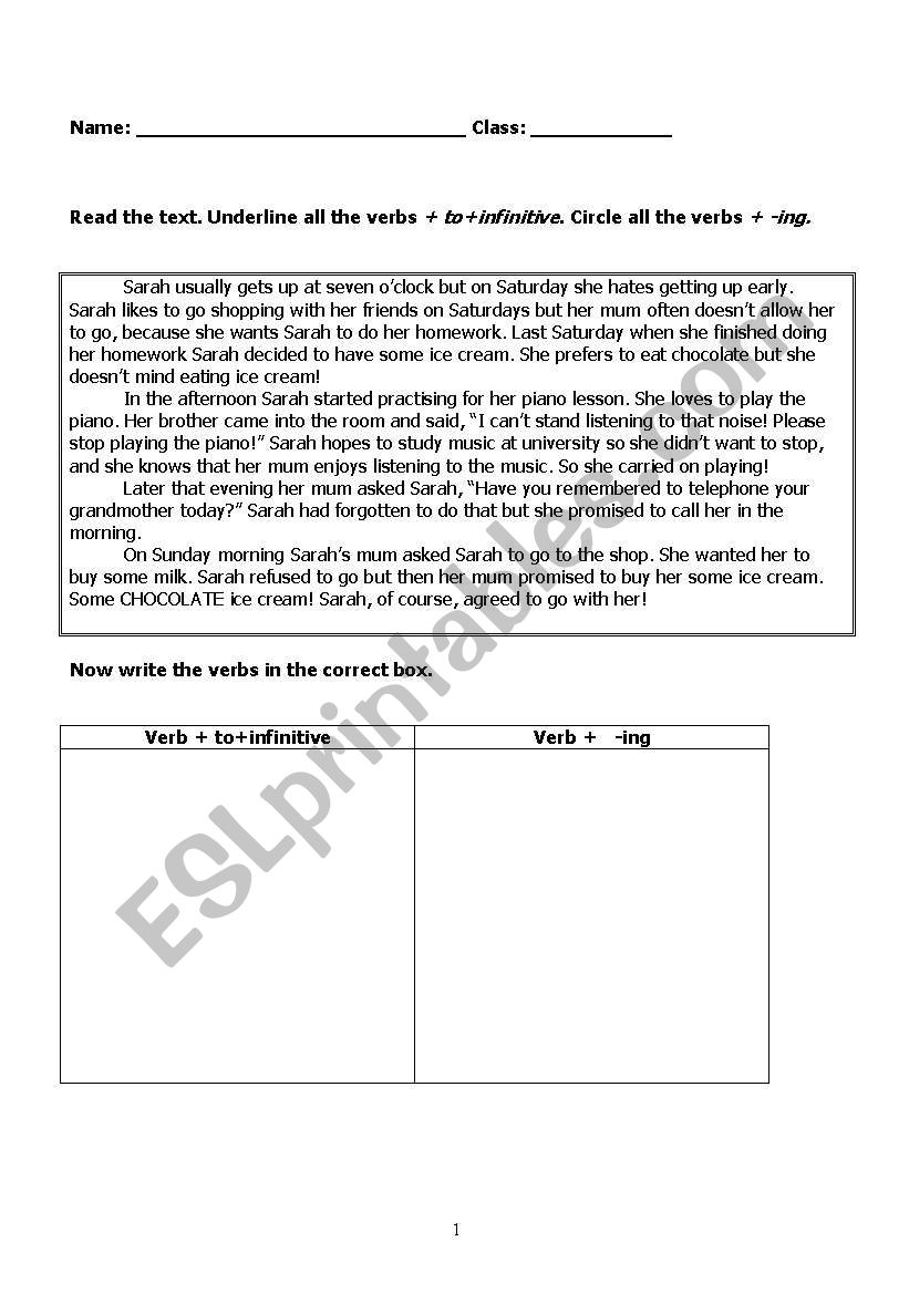 GERUND-INFINITIVE worksheet