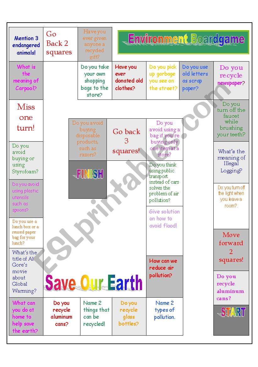 Environment Boardgame worksheet