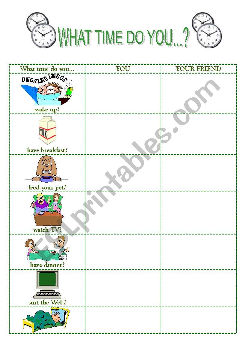 What time do you...? worksheet