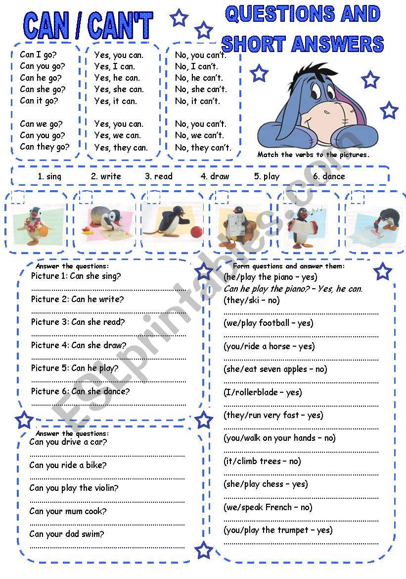 CAN / CANÂ´T (2) QUESTIONS AND SHORT ANSWERS