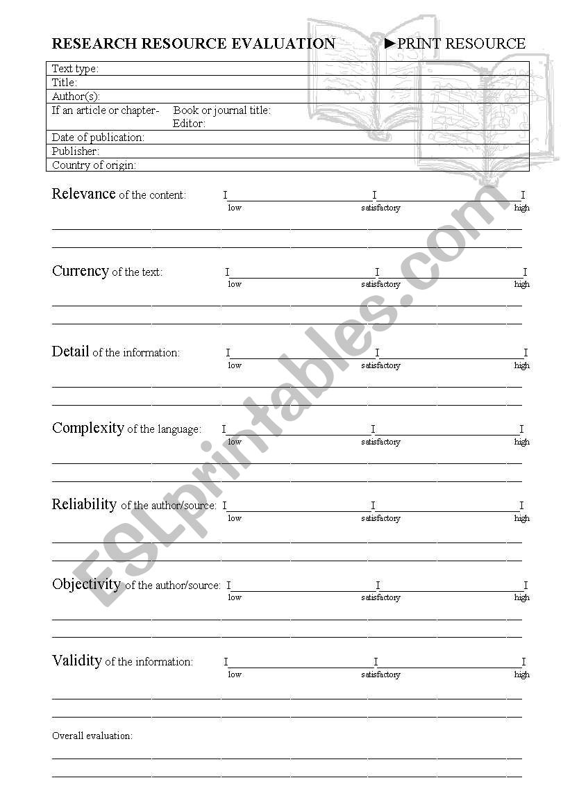 RESEARCH RESOURCE EVALUATION - PRINT RESOURCE