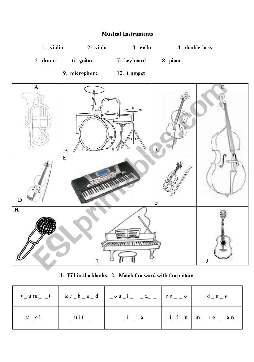 Musical Instruments worksheet