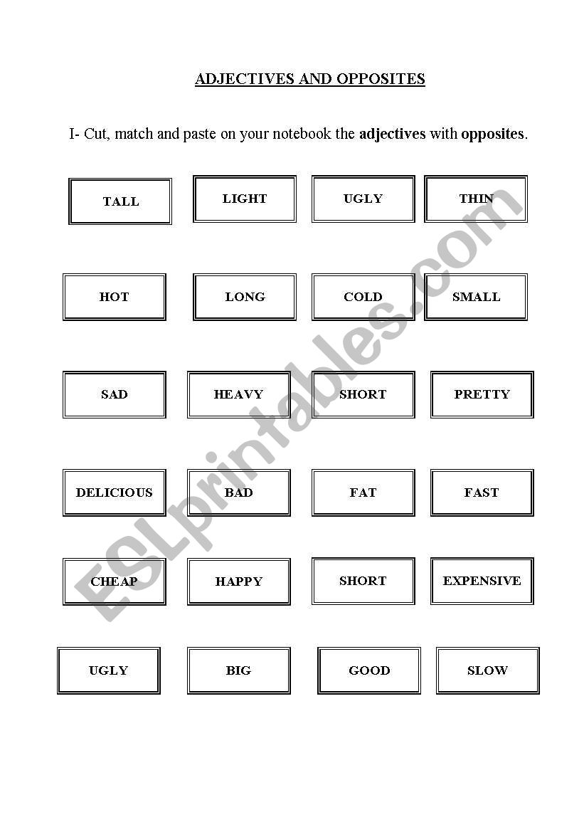 DAJECTIVES AND OPPOSITES worksheet