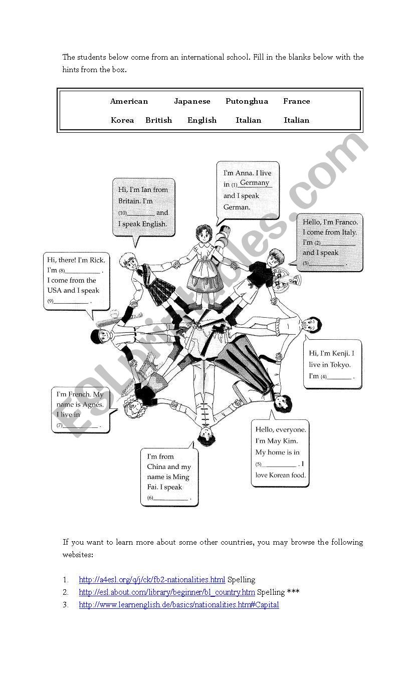 Countries  worksheet