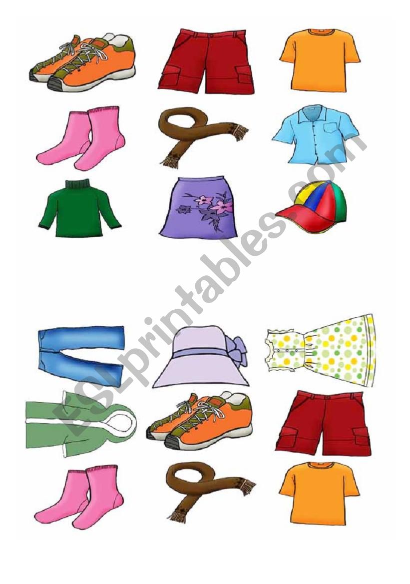 clothes bingo cards 1+2 worksheet