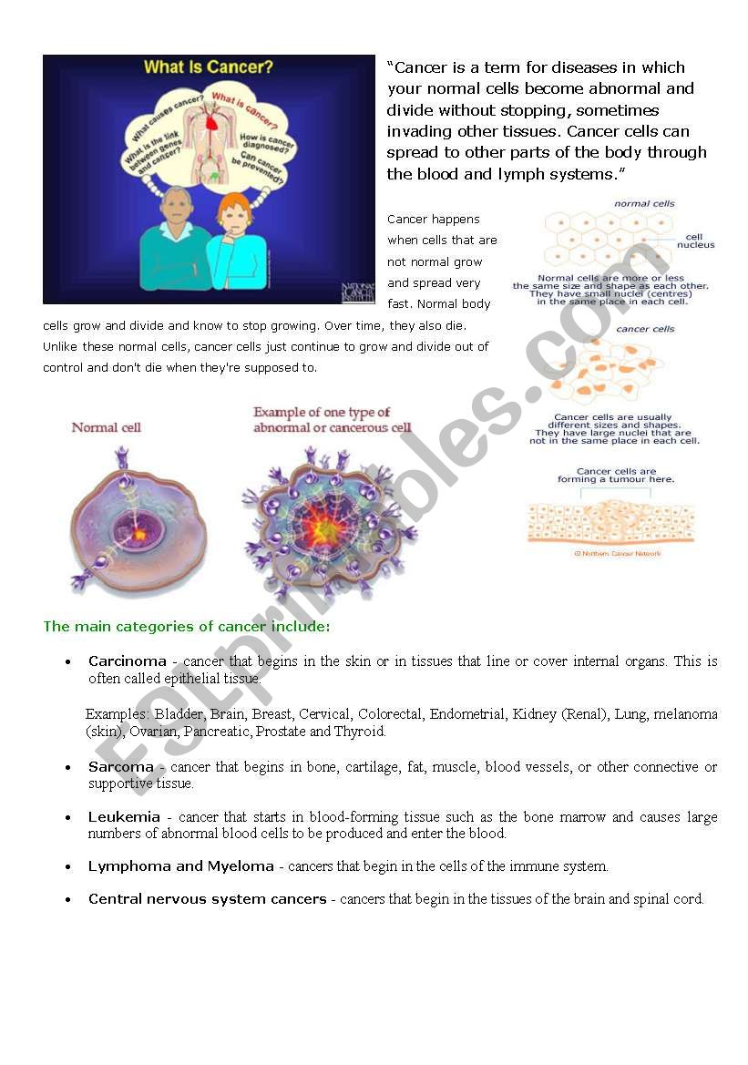 Cancer and Cells worksheet