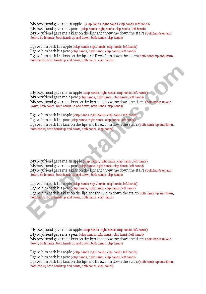 Playground chant worksheet