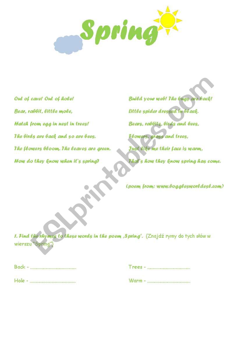 Spring - poem worksheet