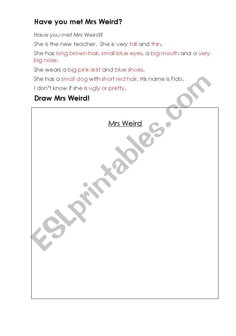 Have you met Mrs Weird? worksheet