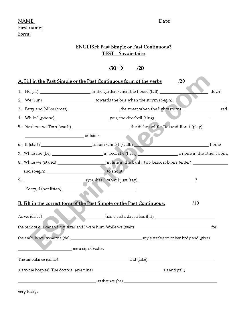 Simple Past/Past Continuous : TEST