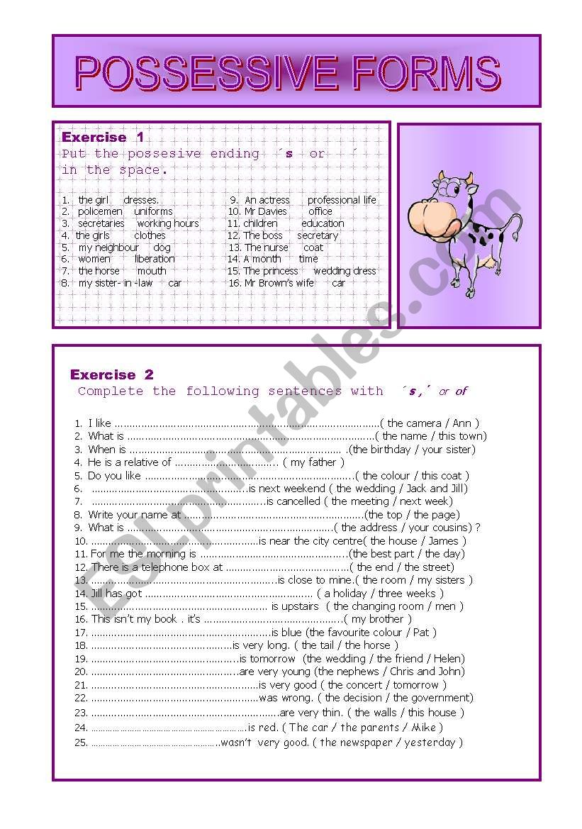 Possessive forms worksheet