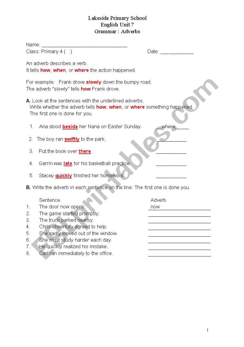 adverbs worksheet