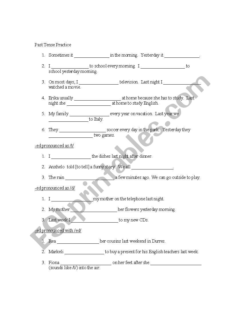 Regular Simple Past Tense (Partial Focus on Pronunciation)