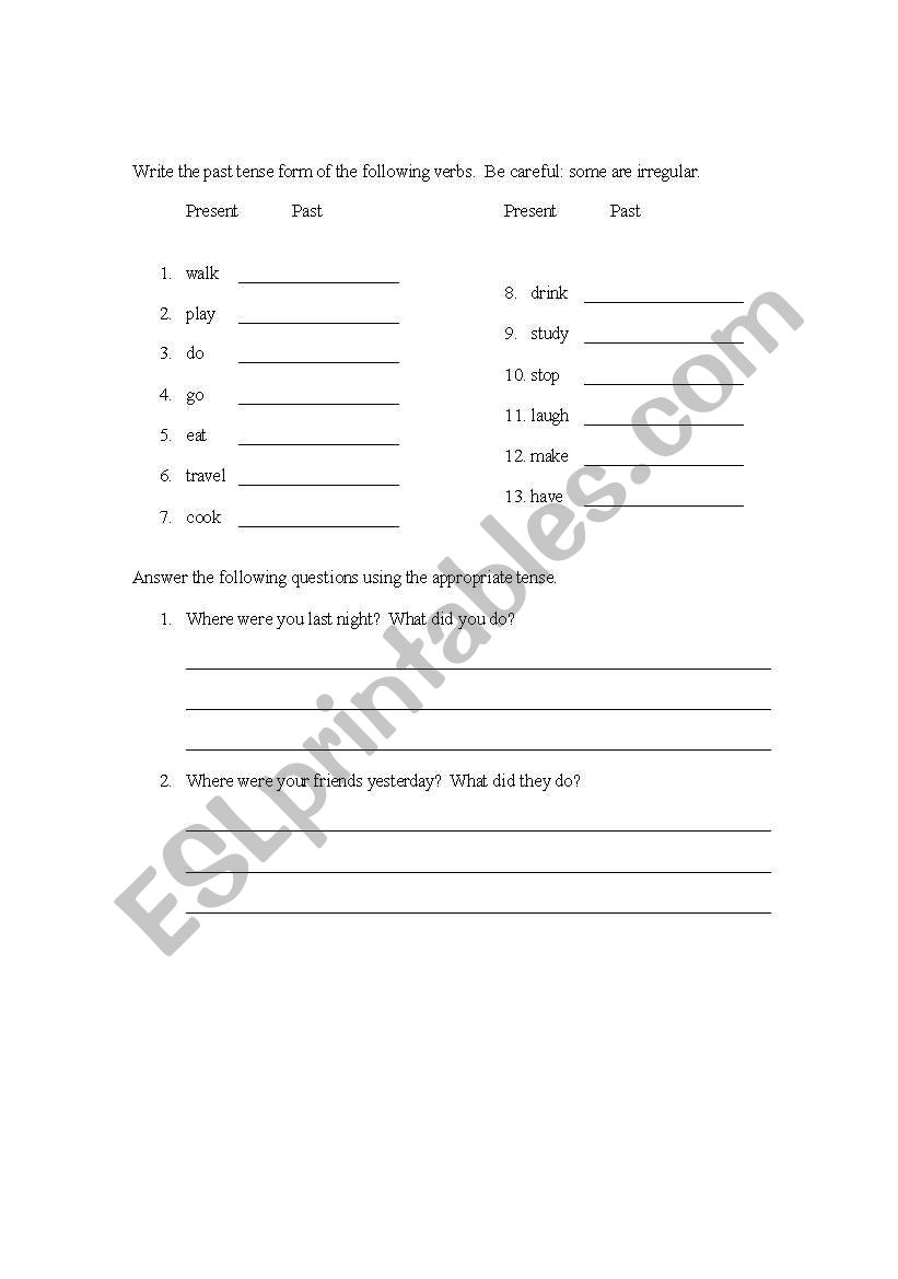 Simple Past Tense Practice worksheet