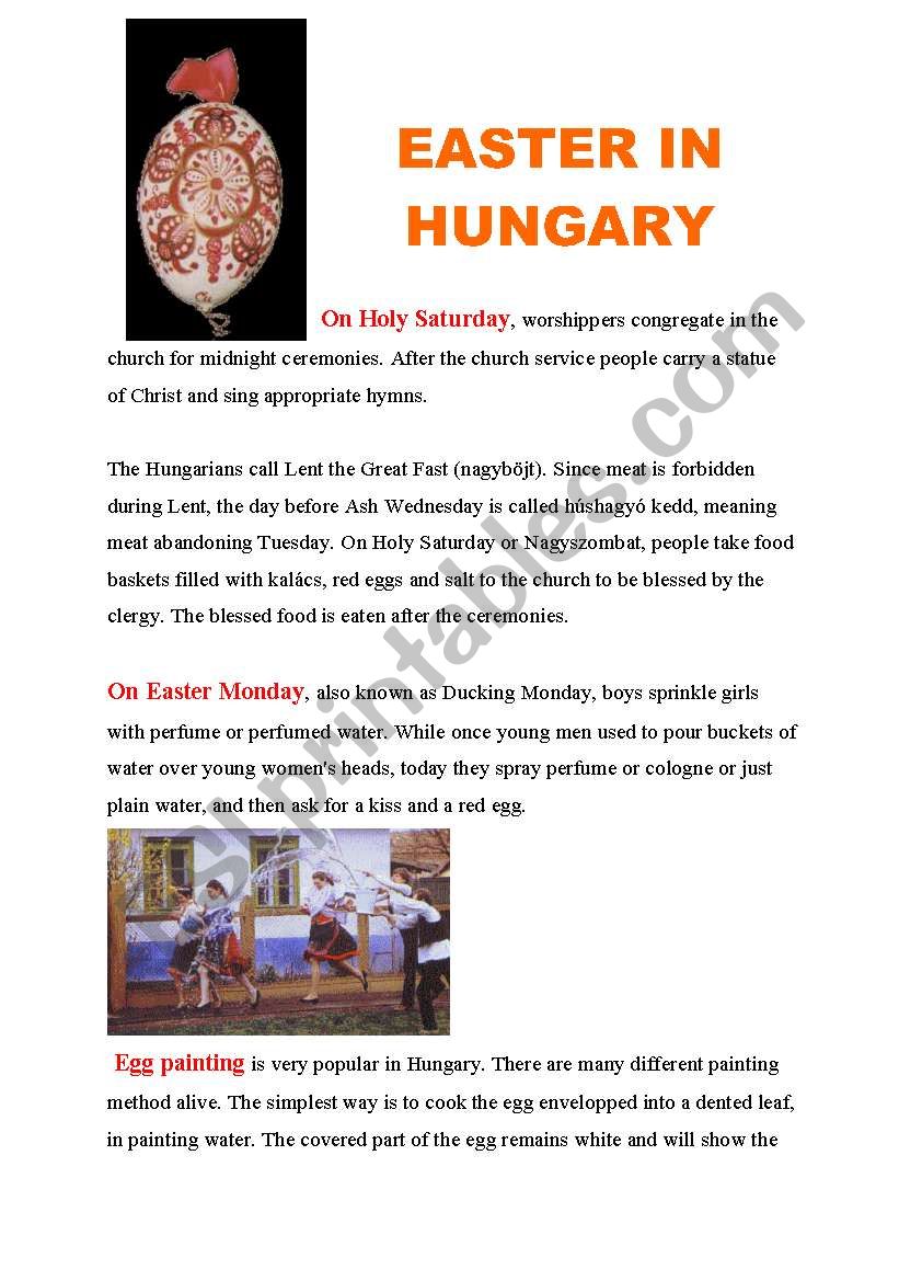 EASTER IN HUNGARY worksheet