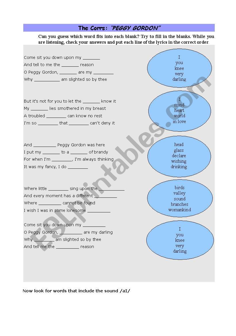 THE CORRS: PEGGY GORDON worksheet