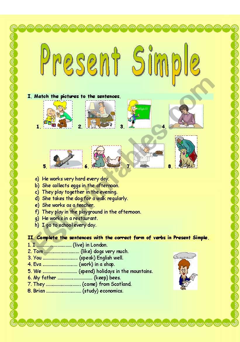 PRESENT SIMPLE  - 12 exercises - 5 pages