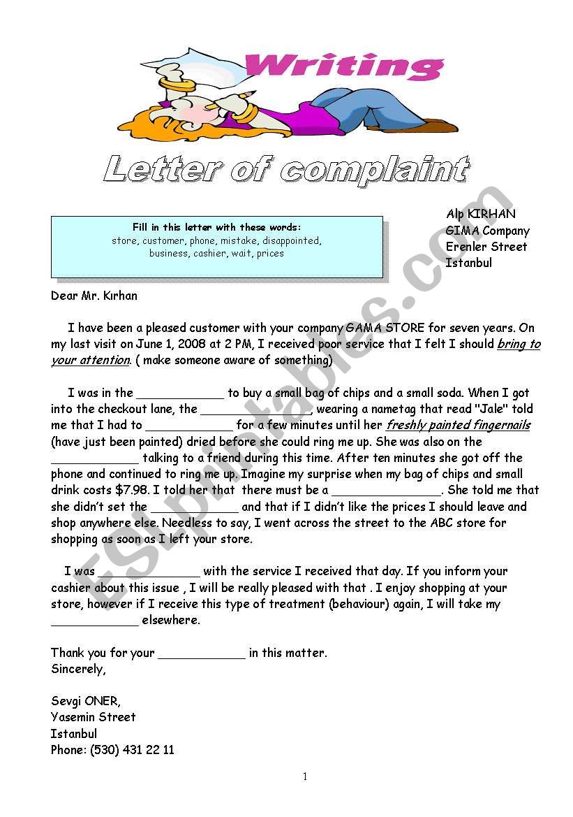writing worksheet