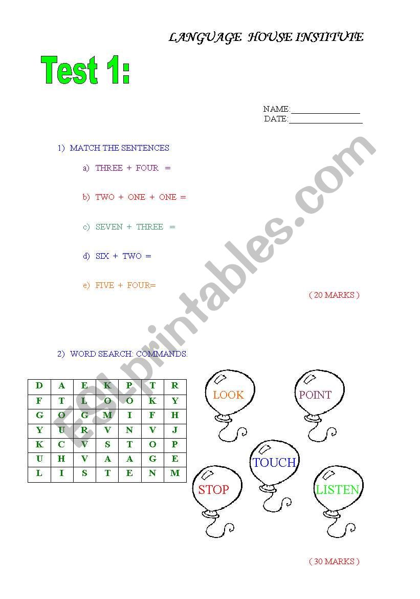 numbers and colours worksheet