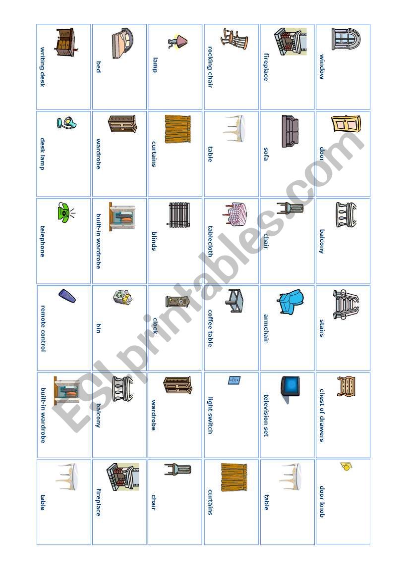 Bingo: Parts of the house worksheet