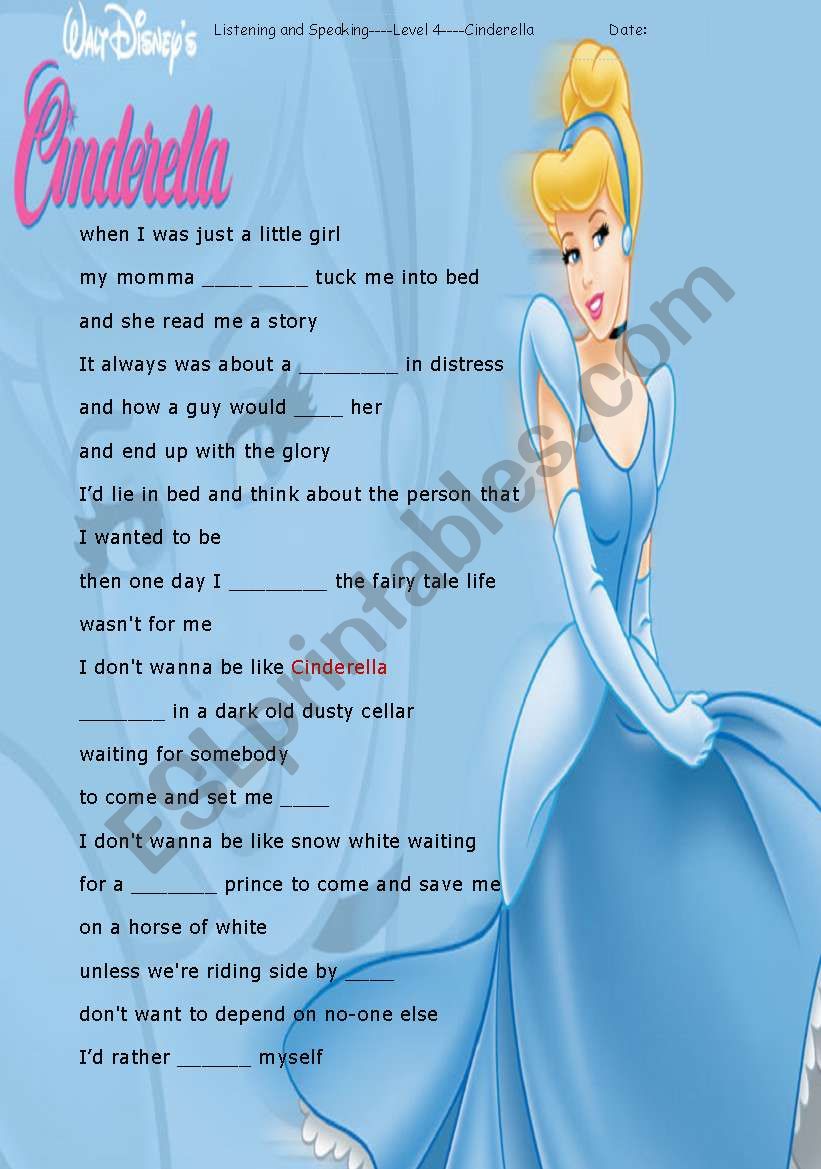 Cinderella for listening quiz worksheet