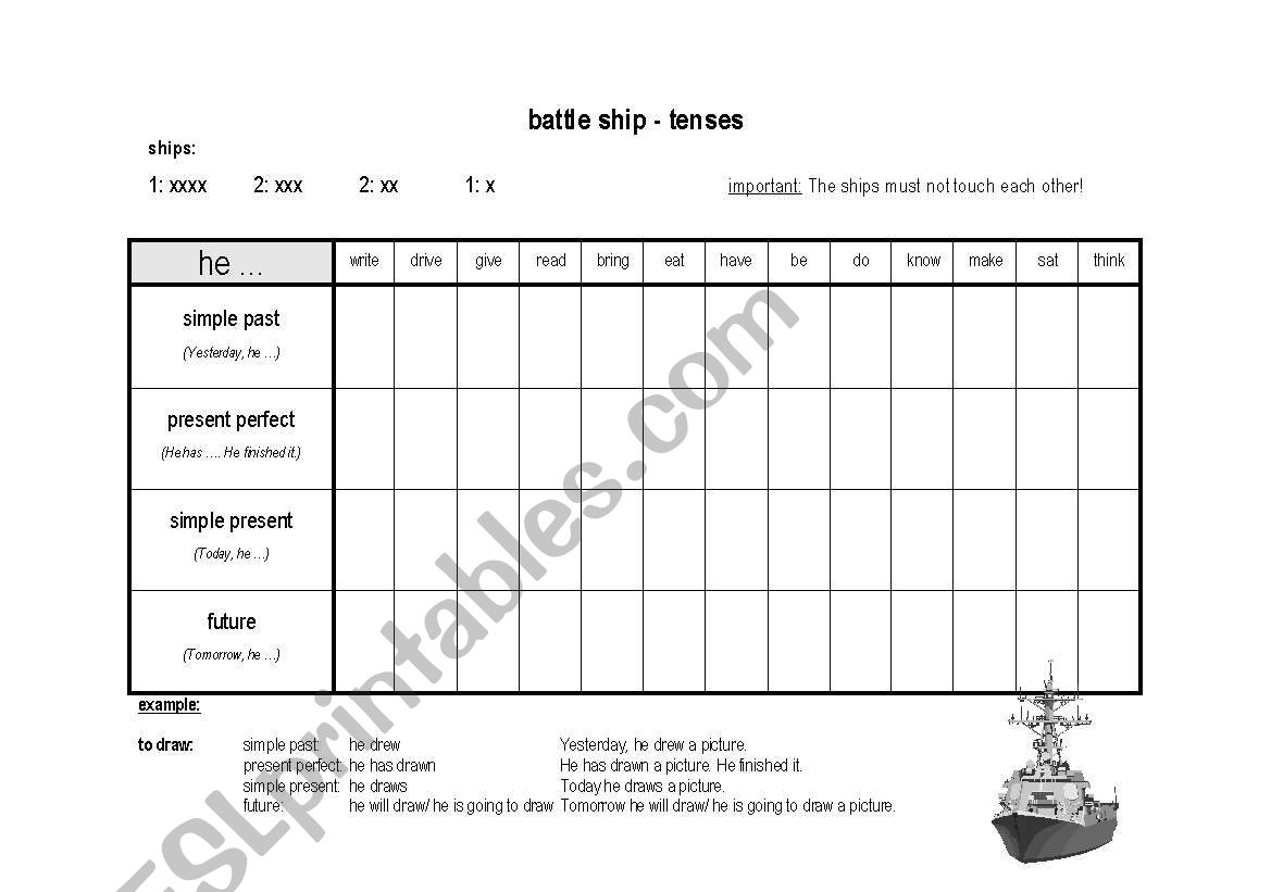 battle ship - tenses - irregular verbs