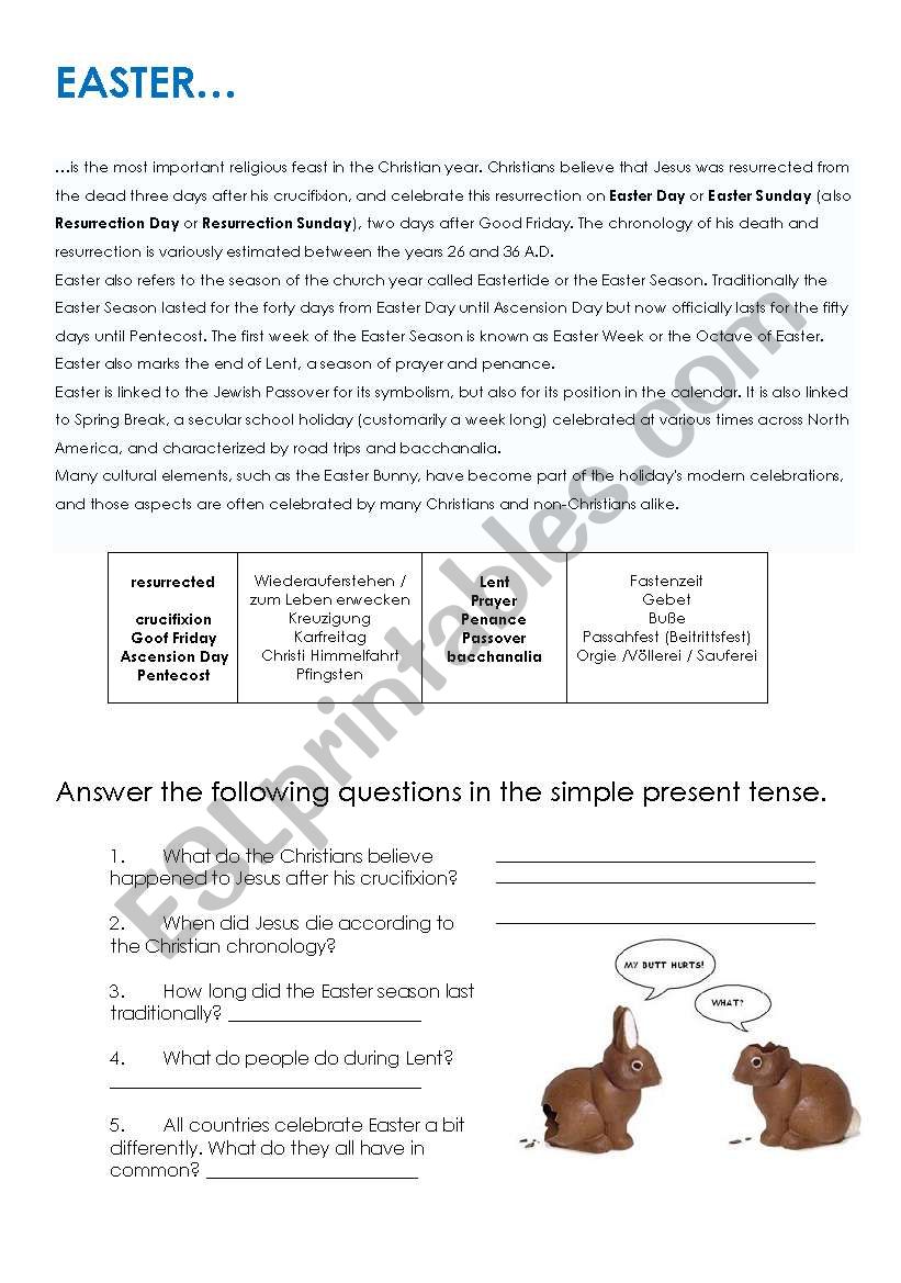 EASTER ARTICLE worksheet