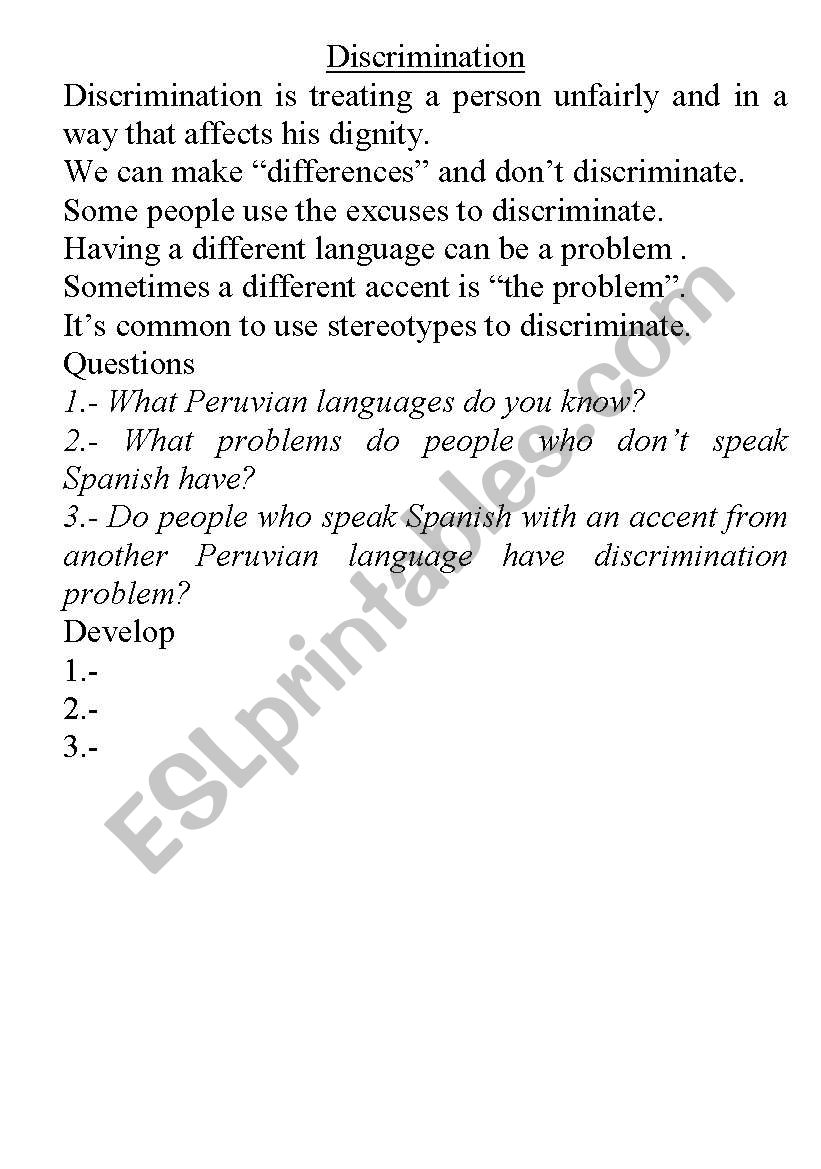 Discrimination worksheet