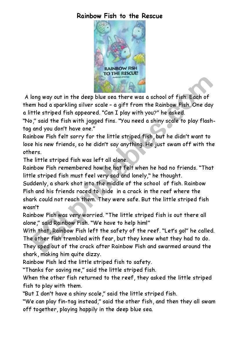 Rainbow Fish to the rescue - shorter text and question-cards