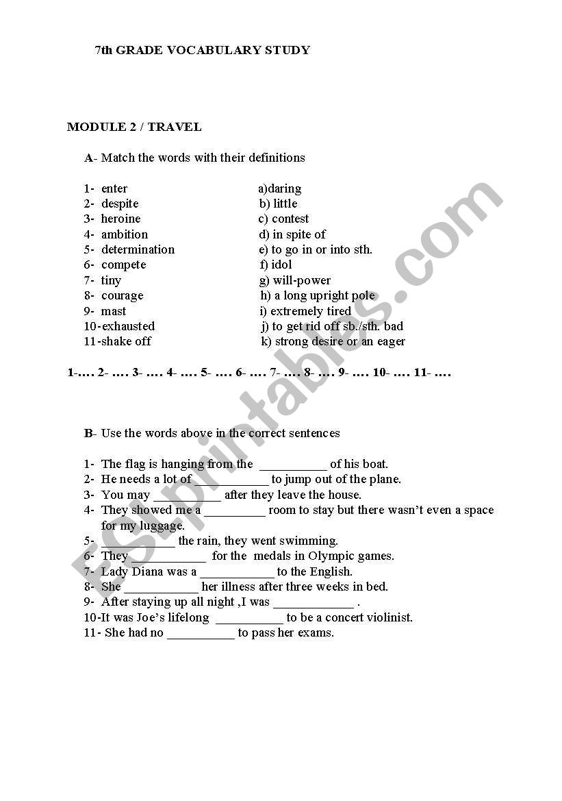 Vocabulary Study worksheet