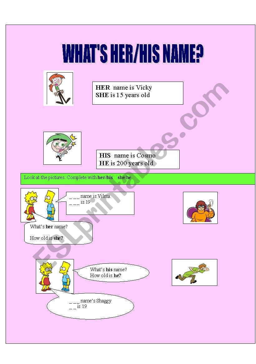 His /her page  worksheet