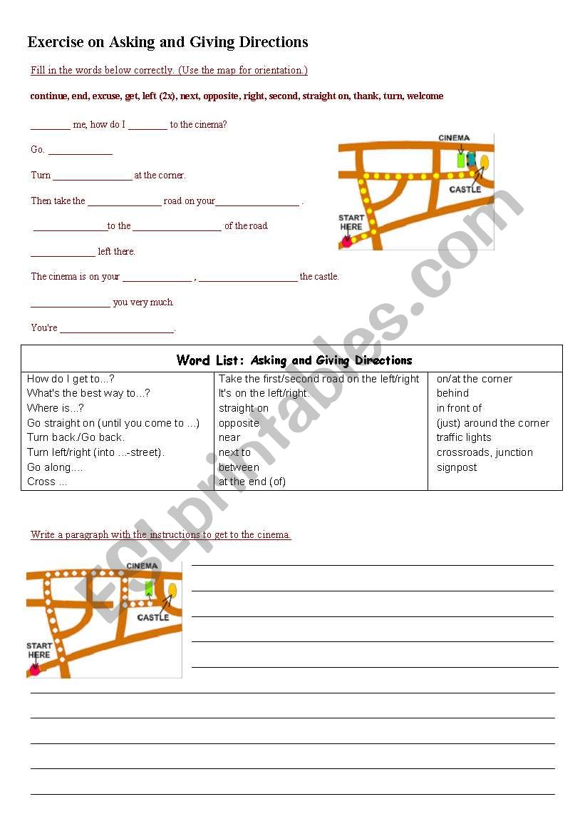 Asking and Giving Directions worksheet