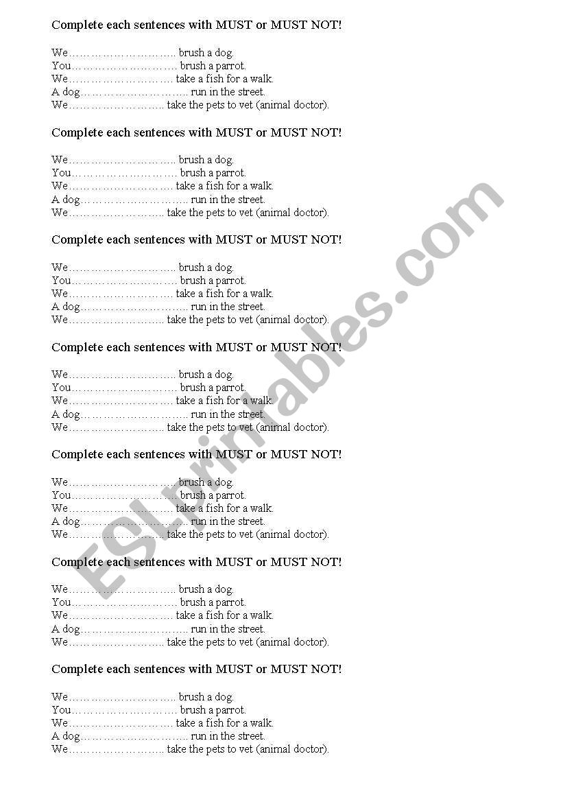 Must or Musnt worksheet