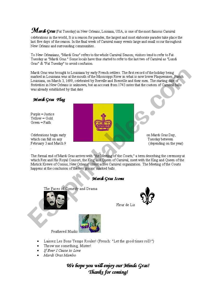 Mardi Gras worksheet