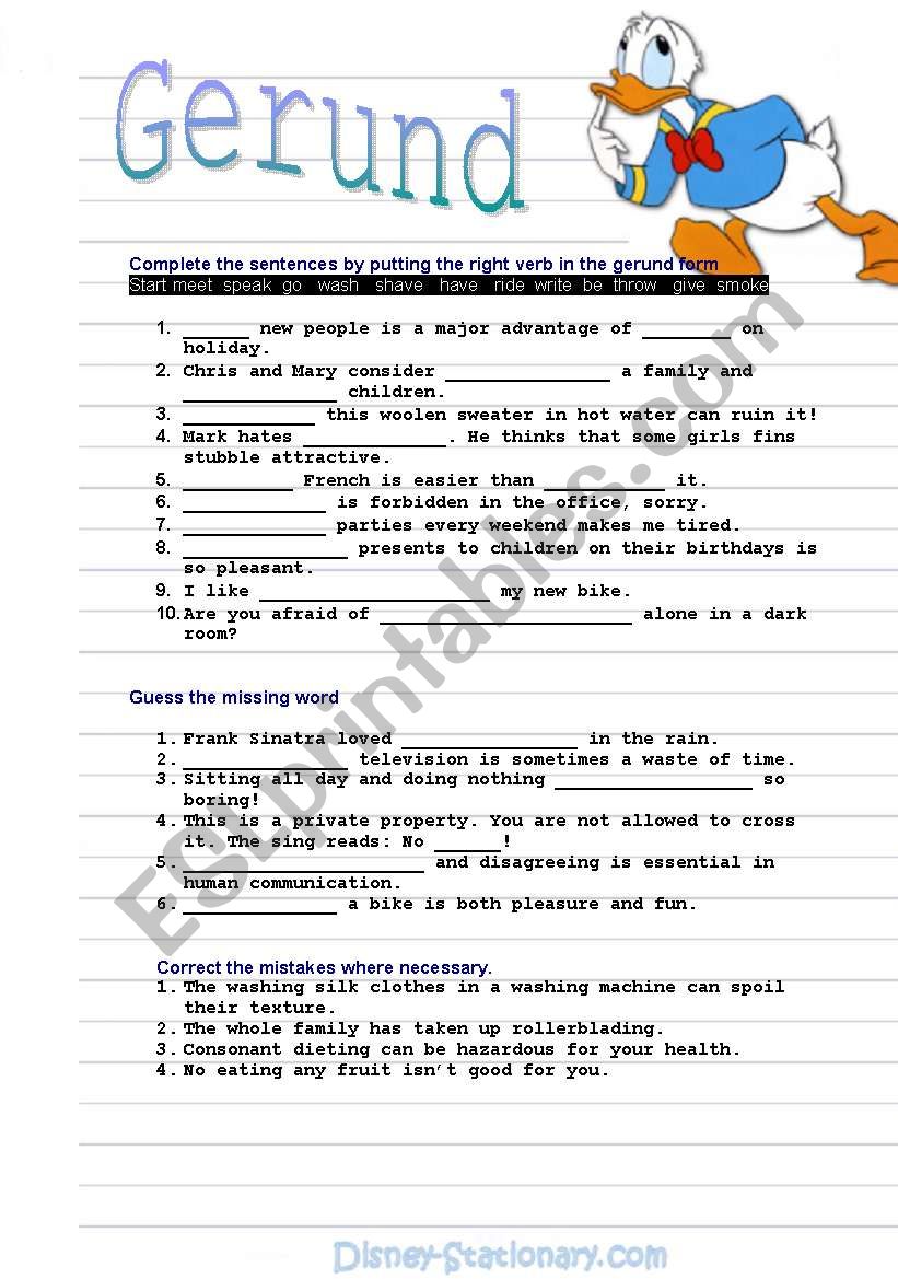 Gerund worksheet