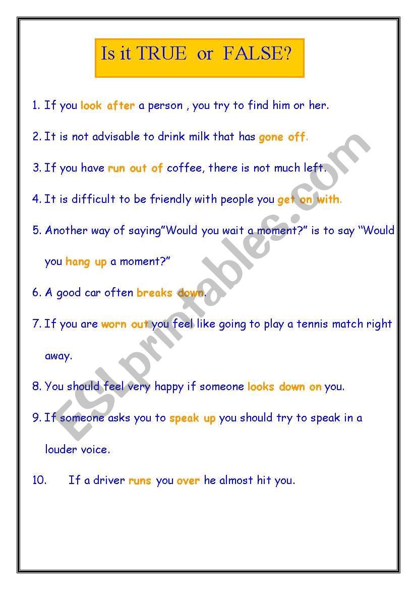 Working with phrasal verbs worksheet