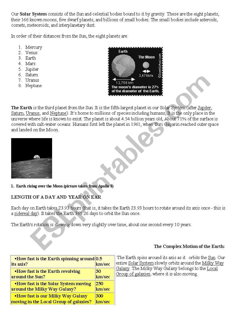 Solar system worksheet