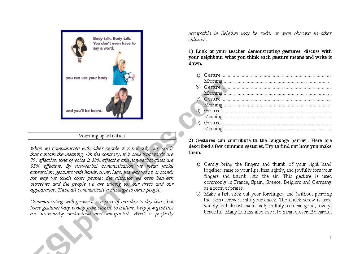 Body Language worksheet