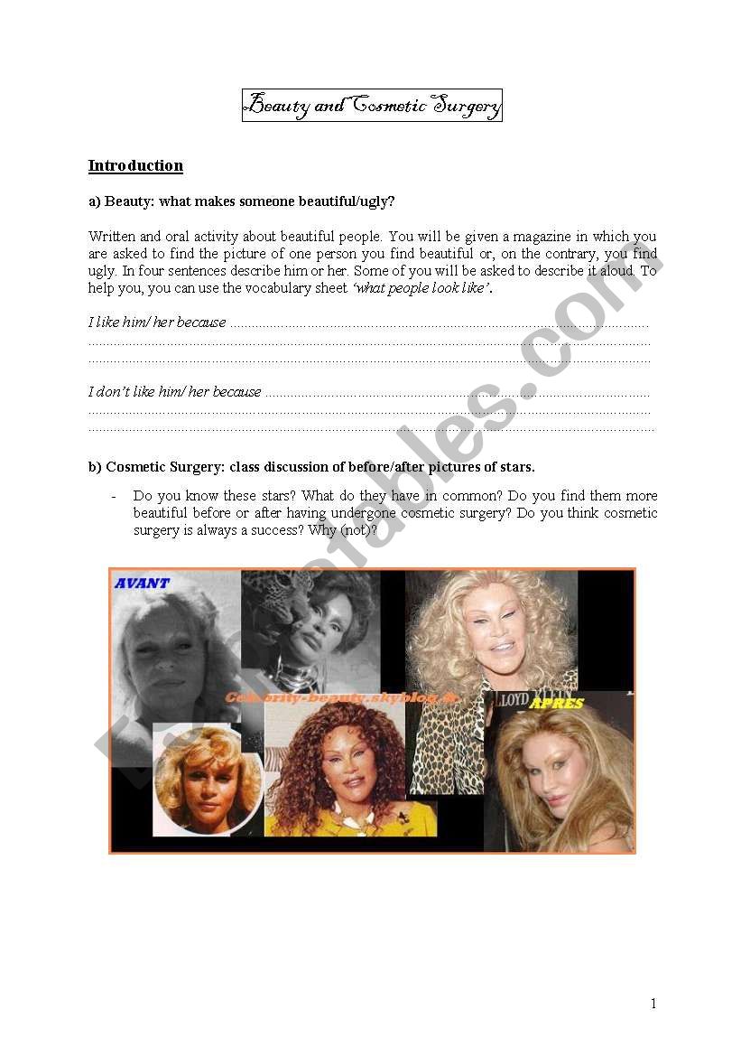 Beauty and Cosmetic Surgery worksheet