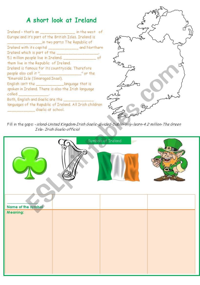 Ireland: Introduction&Symbols worksheet