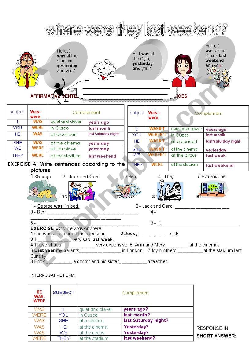 verb to be in past worksheet