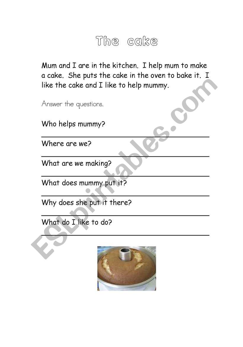 Comprehension - The Cake worksheet