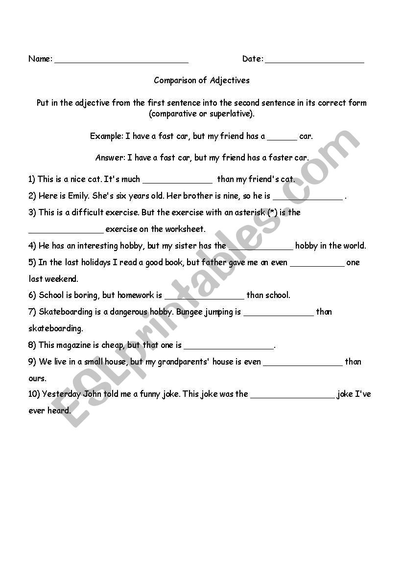 Comparative/ Superlative II worksheet