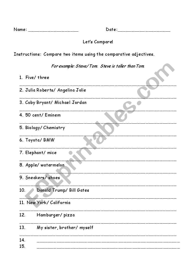 Comparison worksheet