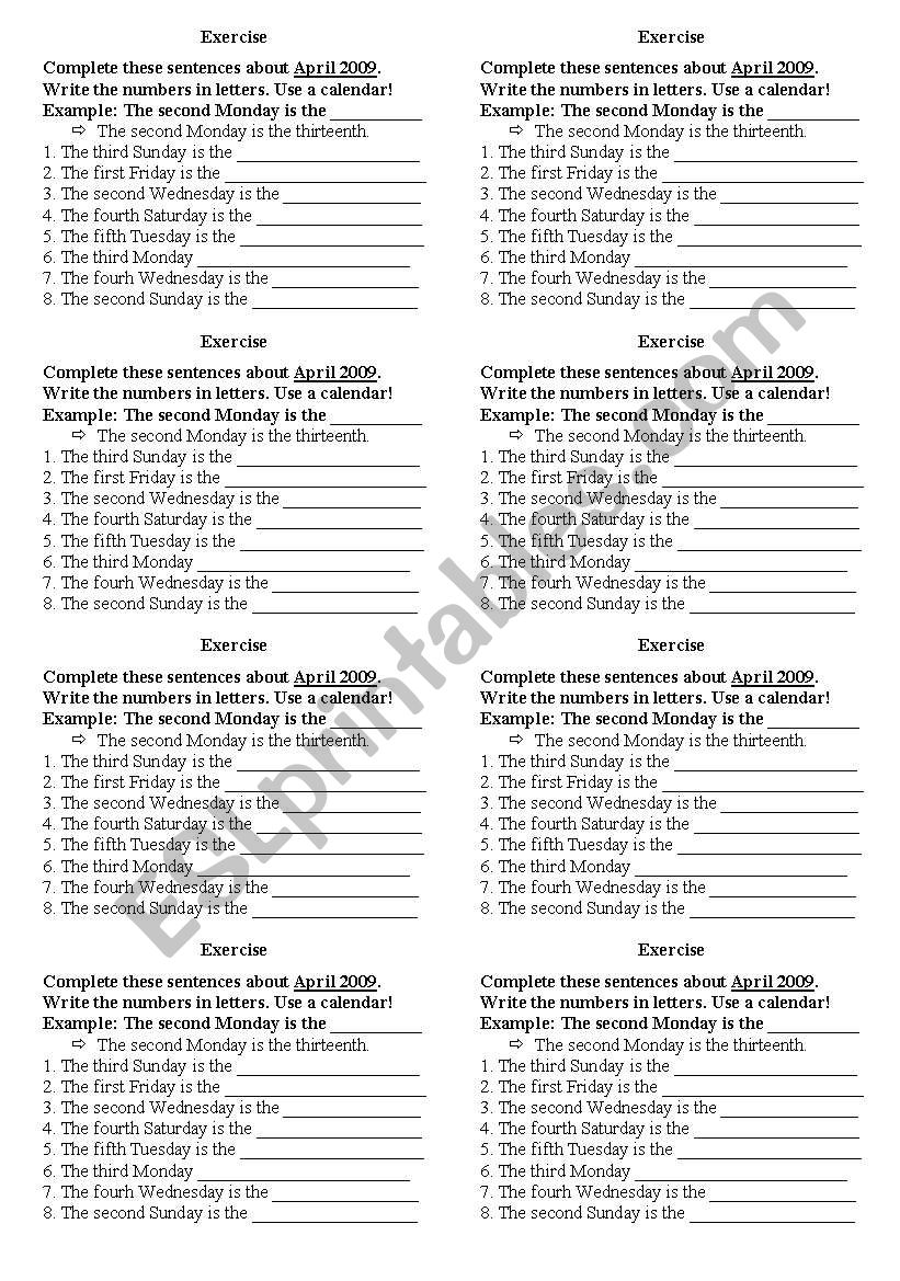 ordinal numbers worksheet