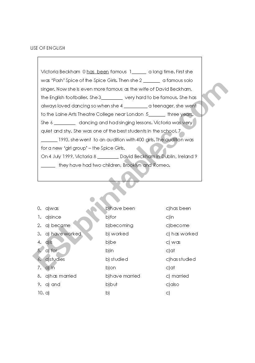 for/since grammar test worksheet