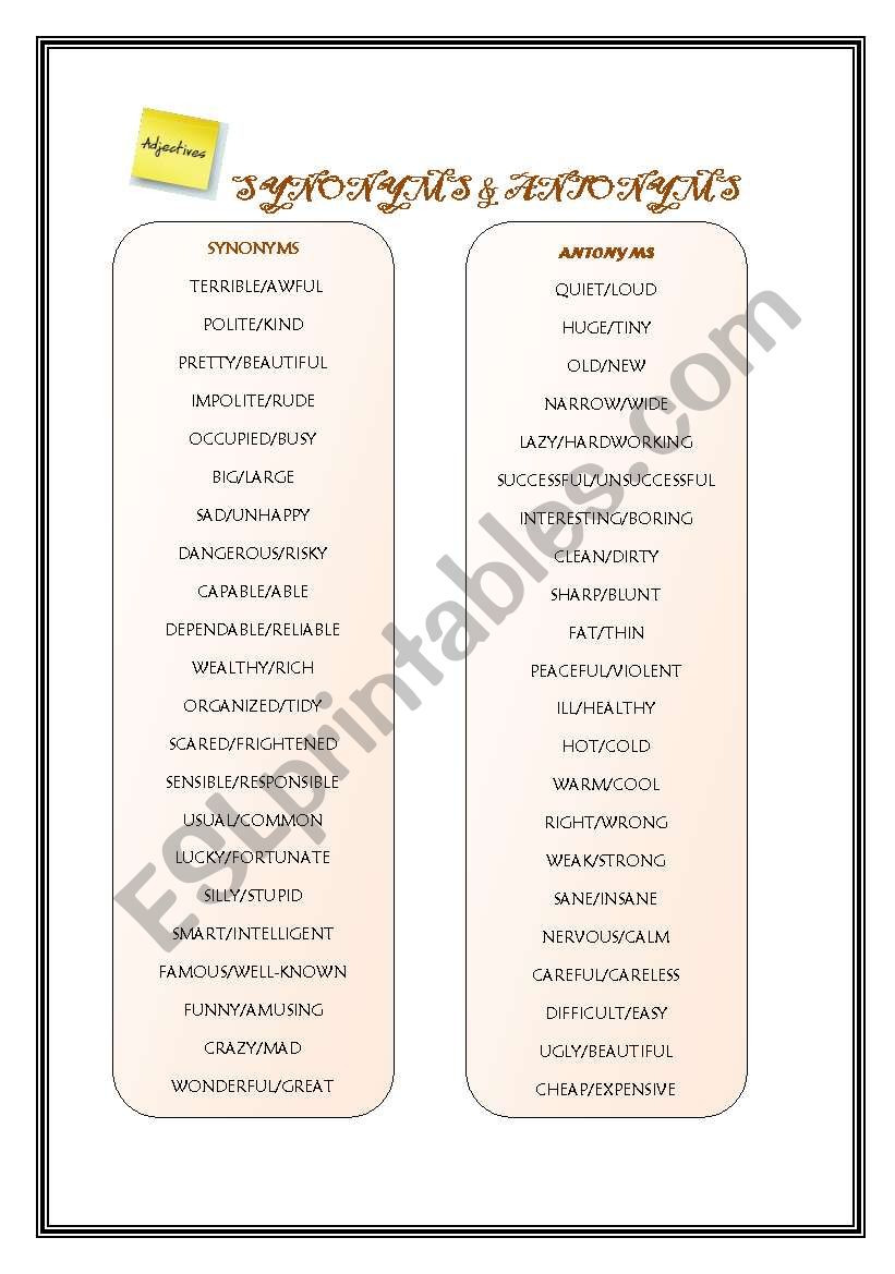 SYNONYMS & ANTONYMS worksheet