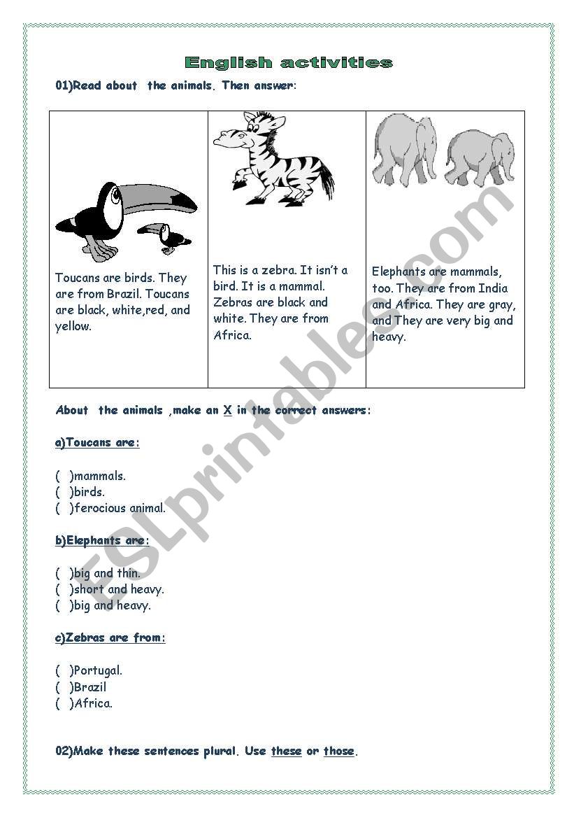 Text about wild animals worksheet