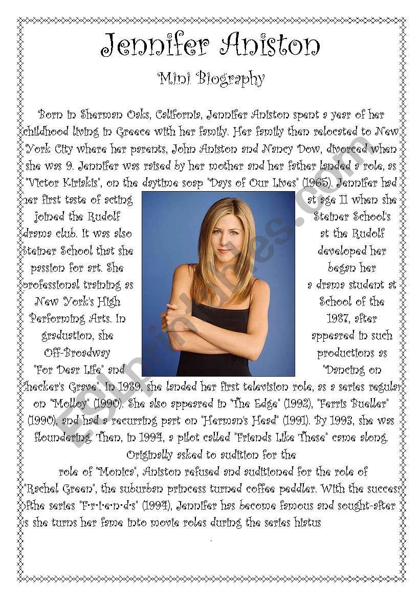 Jennifer Aniston worksheet
