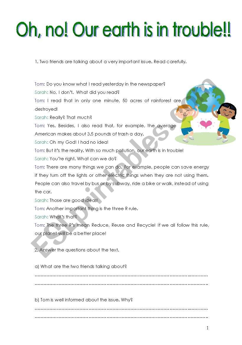 The Earth is in trouble  worksheet
